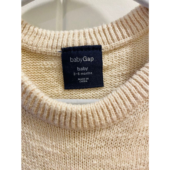 Baby babyGap Striped Crewneck Sweater 3-6 Months Beige & Navy - Picture 2 of 2